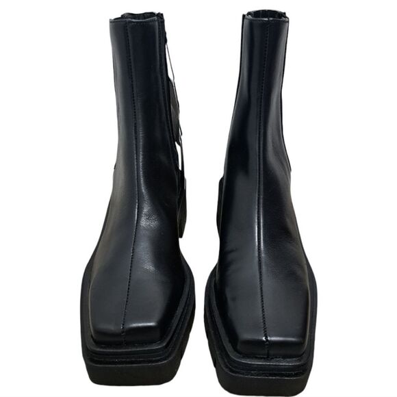 Zara Leather Square Toe Platform Chunky Streetwear Boot Size 37 - Black - Picture 4 of 15